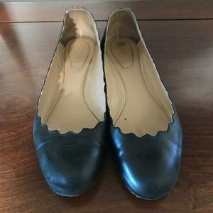 Chloe Lauren Black Scalloped Ballet Flats Size 8